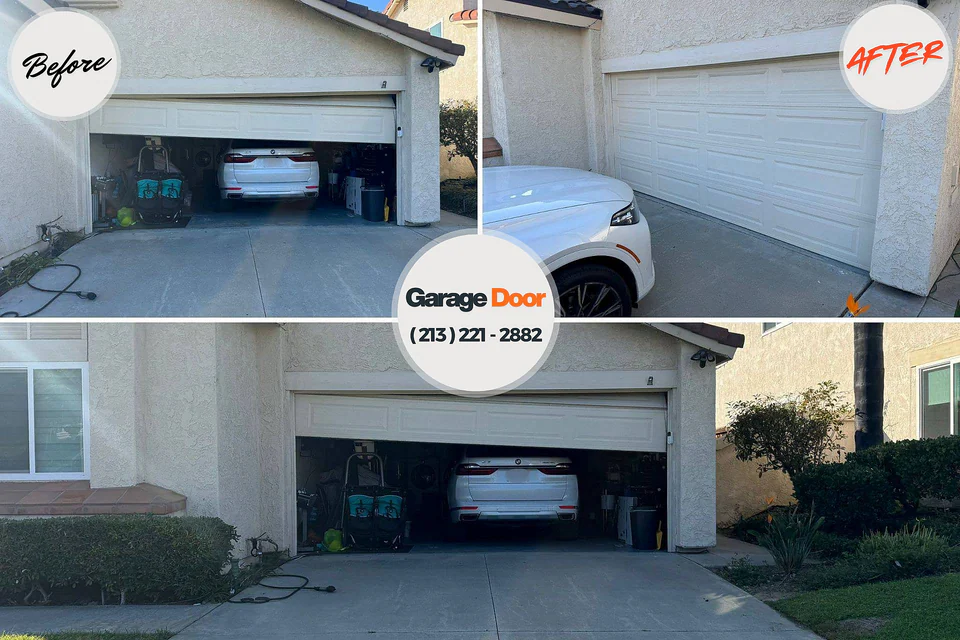 Before and after: garage door repair Crystal, MI